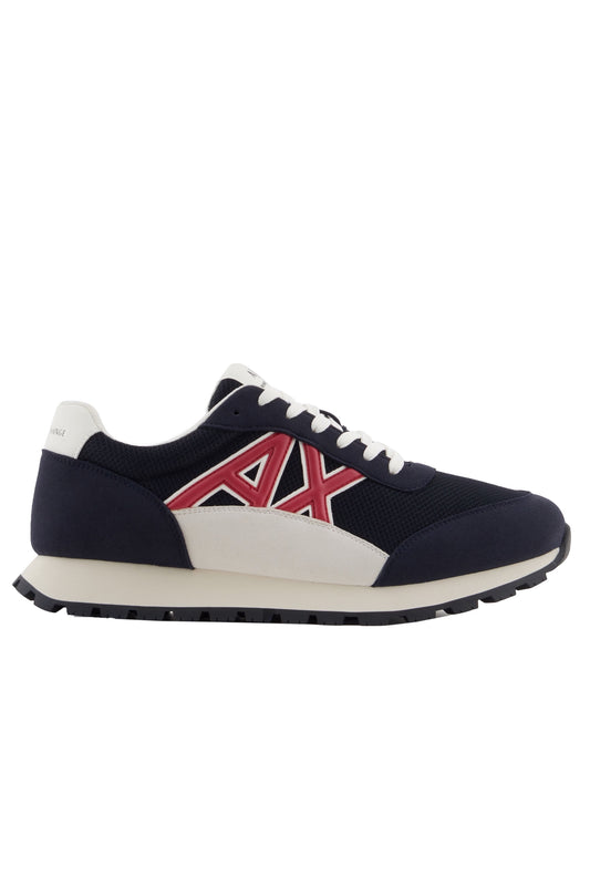 Armani Exchange Echo Suede Mesh Nylon Trainer Deep Navy/Cardinal Red