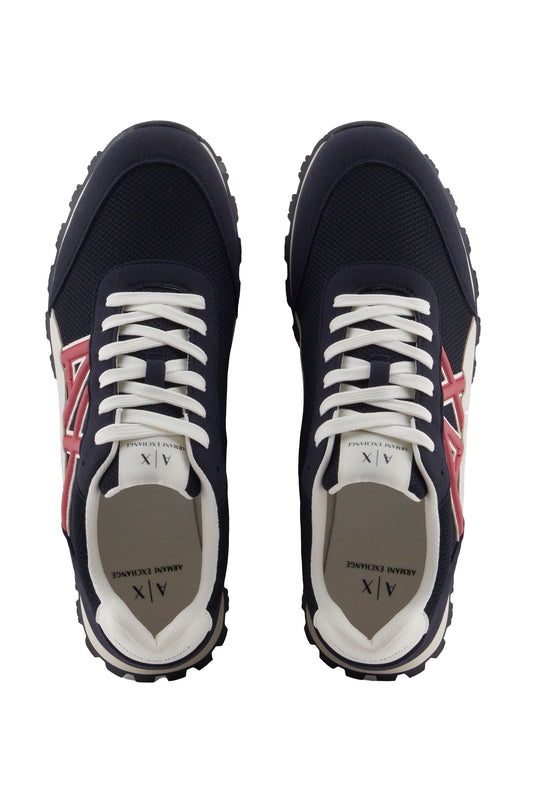 Armani Exchange Echo Suede Mesh Nylon Trainer Deep Navy/Cardinal Red