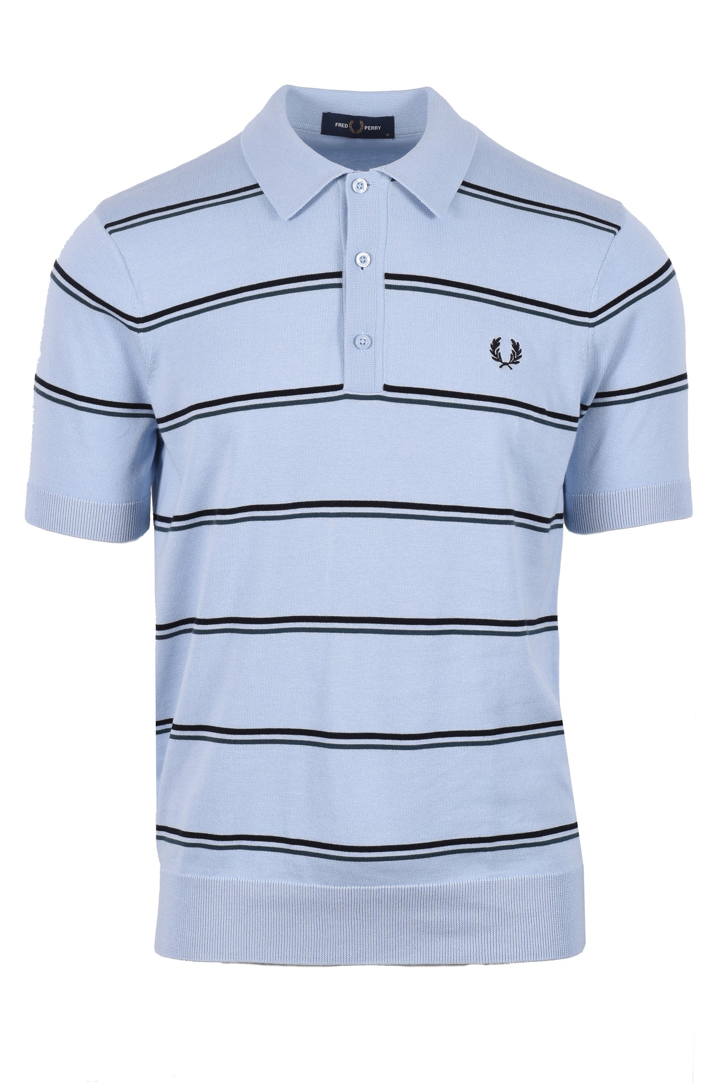 Fred Perry Striped Knitted Polo Shirt Light Smoke