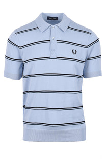 Fred Perry Striped Knitted Polo Shirt Light Smoke Fred Perry