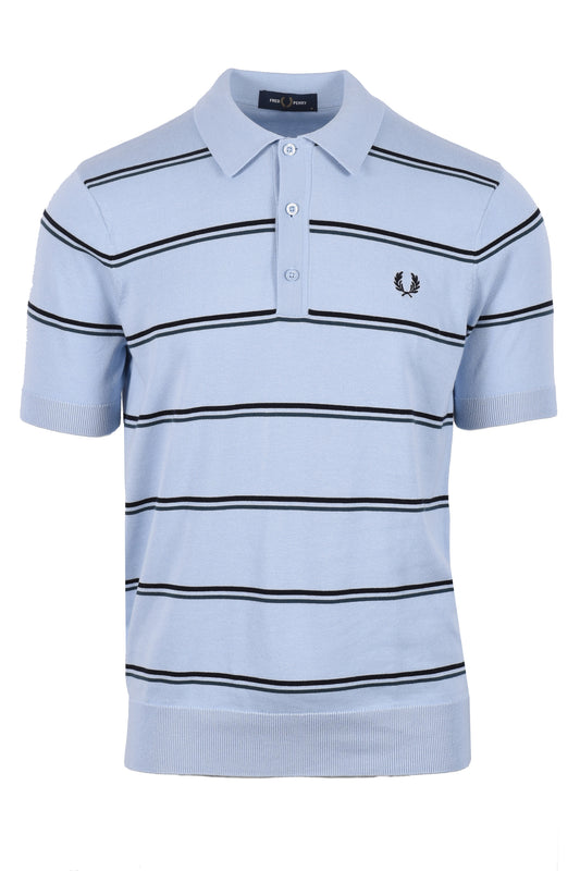 Fred Perry Striped Knitted Polo Shirt Light Smoke