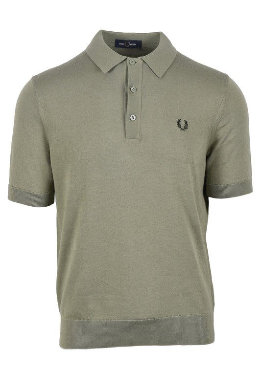 Fred Perry Cotton Knitted Polo Olive Mint