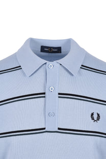 Fred Perry Striped Knitted Polo Shirt Light Smoke Fred Perry