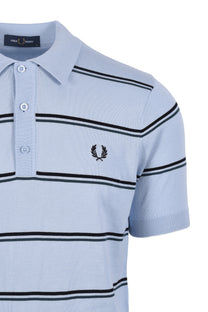 Fred Perry Striped Knitted Polo Shirt Light Smoke Fred Perry