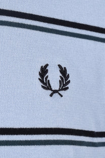Fred Perry Striped Knitted Polo Shirt Light Smoke Fred Perry