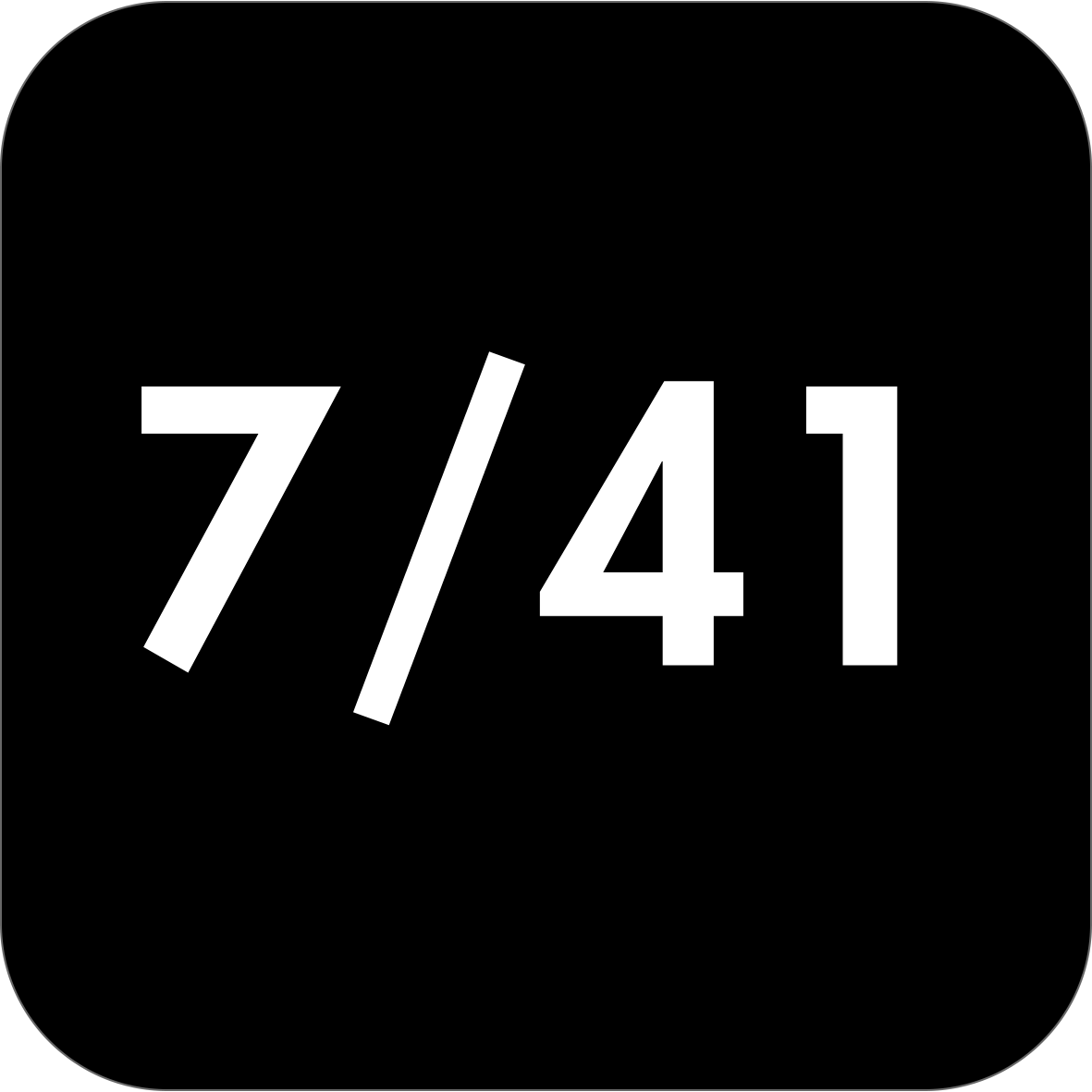 A minimalist black square product, likely a coaster or decorative tile, featuring the white text '7/41' in a bold sans-serif font.