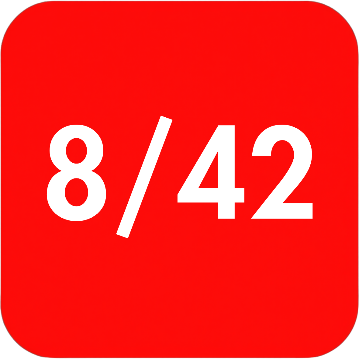A bright red rounded square icon with the white text '8/42' centered on it.
