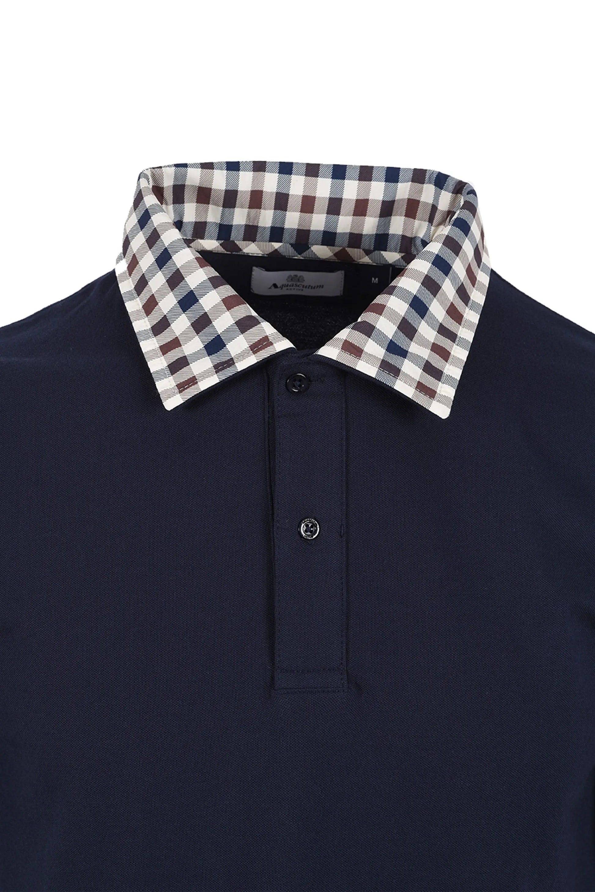 AQUASCUTUM CLUB CHECK COLLAR POLO NAVY Aquascutum