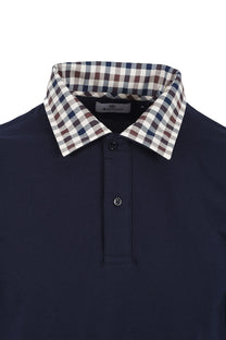 AQUASCUTUM CLUB CHECK COLLAR POLO NAVY Aquascutum
