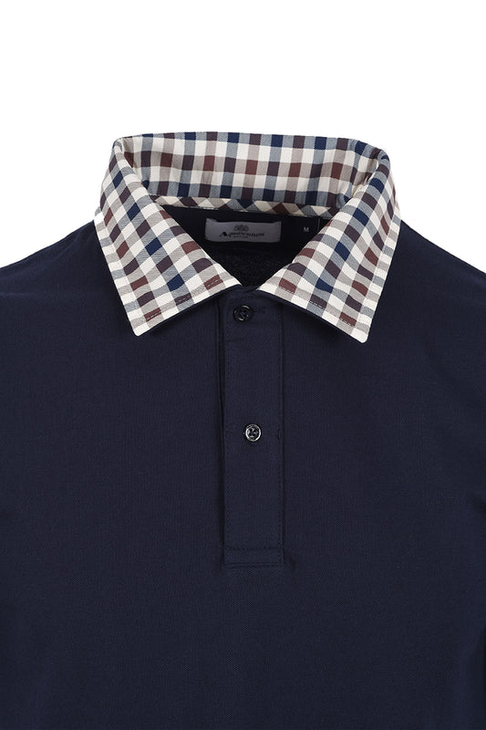 AQUASCUTUM CLUB CHECK COLLAR POLO NAVY