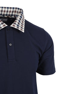 AQUASCUTUM CLUB CHECK COLLAR POLO NAVY Aquascutum