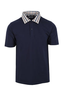 AQUASCUTUM CLUB CHECK COLLAR POLO NAVY Aquascutum