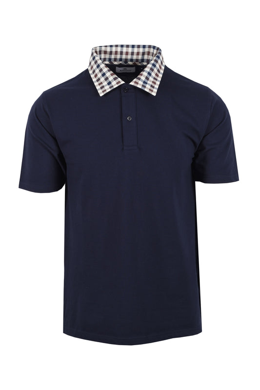 AQUASCUTUM CLUB CHECK COLLAR POLO NAVY