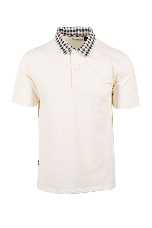 AQUASCUTUM CLUB CHECK COLLAR POLO OLD WHITE