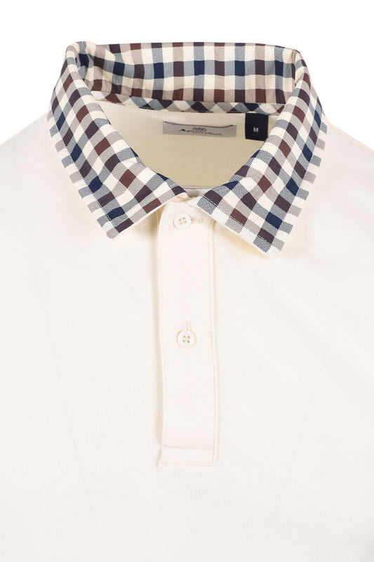 AQUASCUTUM CLUB CHECK COLLAR POLO OLD WHITE