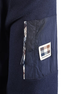 AQUASCUTUM COTTON KNITTED FULL ZIP SWEATSHIRT NAVY
