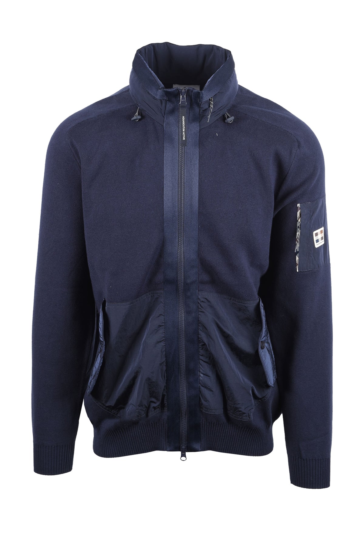 AQUASCUTUM COTTON KNITTED FULL ZIP SWEATSHIRT NAVY