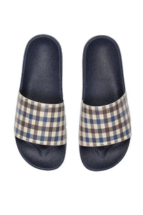 A picture of a top view of the iconic Aquascutum club check sliders or flip flops.