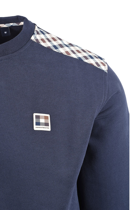 AQUASCUTUM SHOULDER FLEECE CREWNECK NAVY