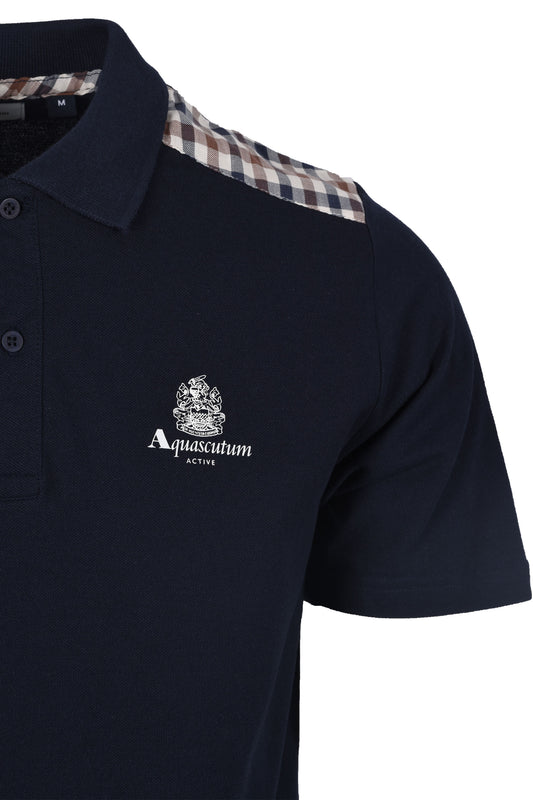 Aquascutum Club Check Details Polo Shirt Navy