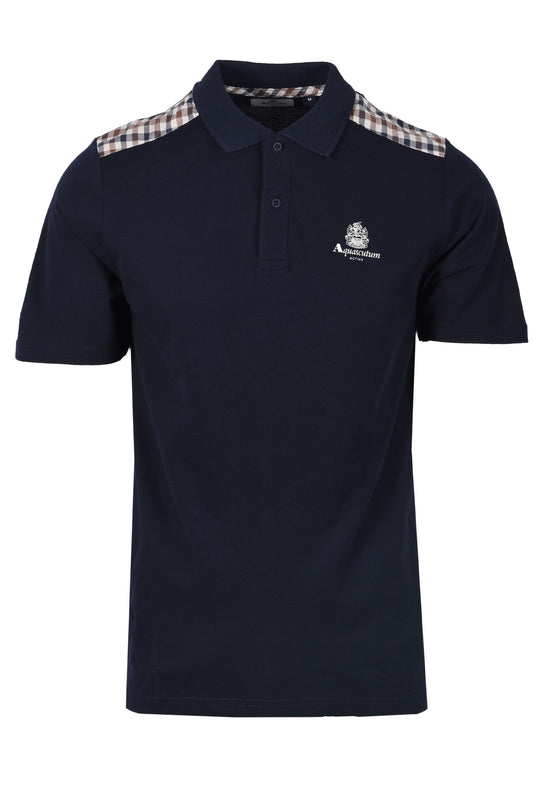 Aquascutum Club Check Details Polo Shirt Navy