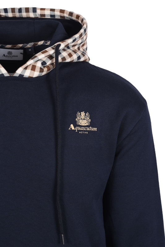 Aquascutum Club Check Hoodie Fleece Navy