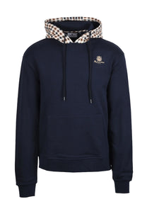 Aquascutum Club Check Hoodie Fleece Navy Aquascutum