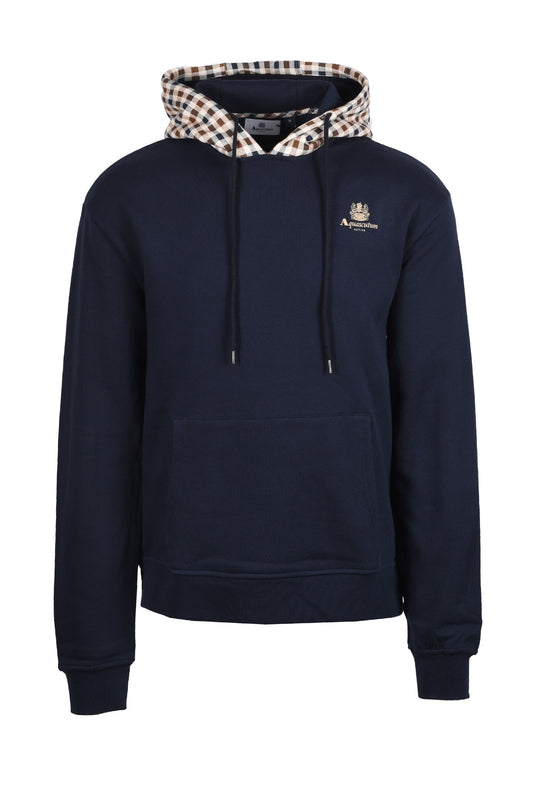 Aquascutum Club Check Hoodie Fleece Navy