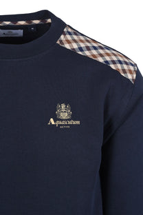 Aquascutum Club Check Shoulder Crew Neck Sweatshirt Navy Aquascutum