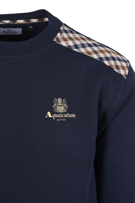 Aquascutum Club Check Shoulder Crew Neck Sweatshirt Navy