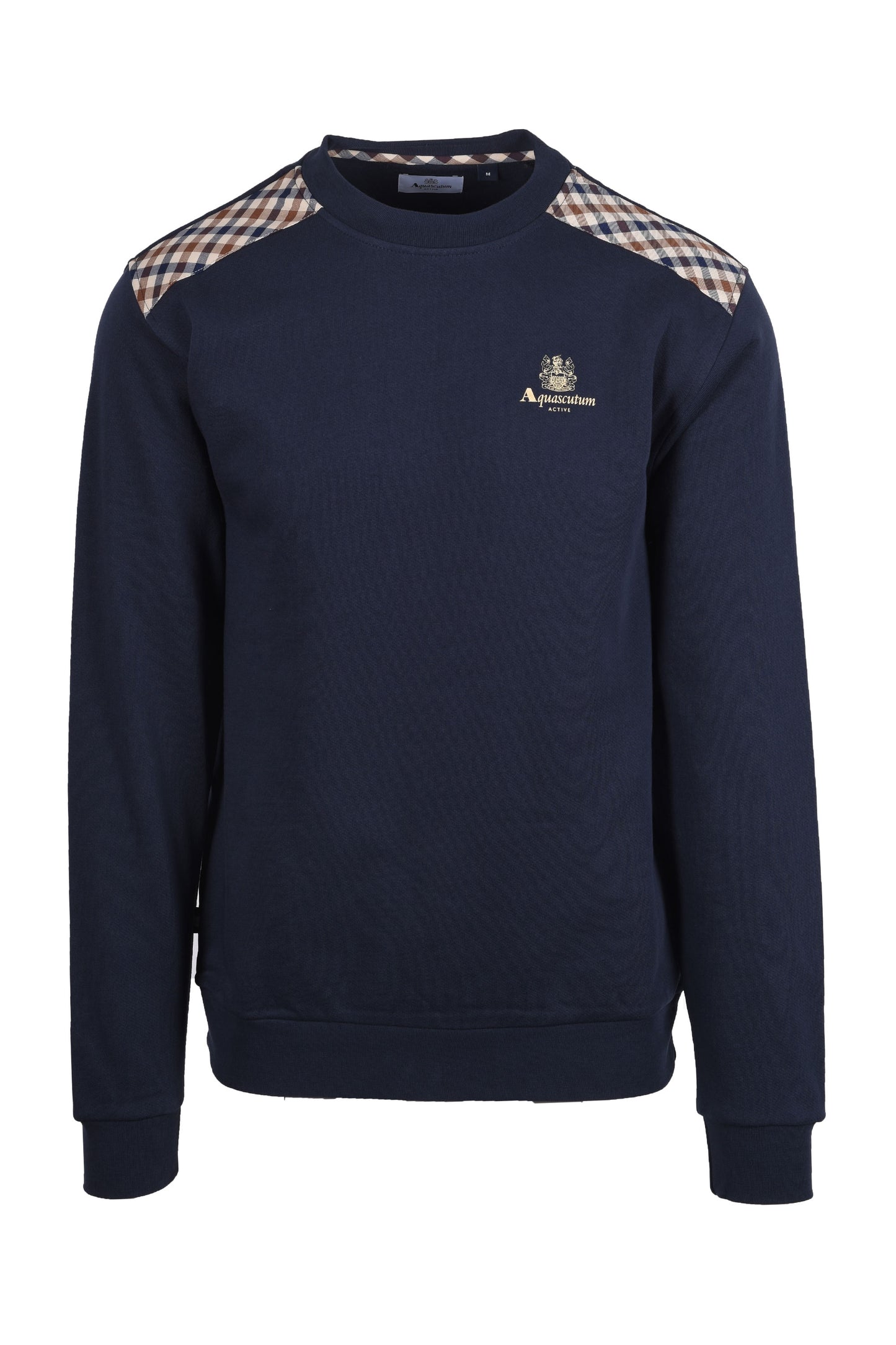 Aquascutum Club Check Shoulder Crew Neck Sweatshirt Navy