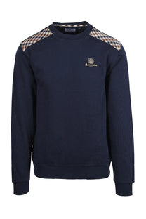 Aquascutum Club Check Shoulder Crew Neck Sweatshirt Navy Aquascutum