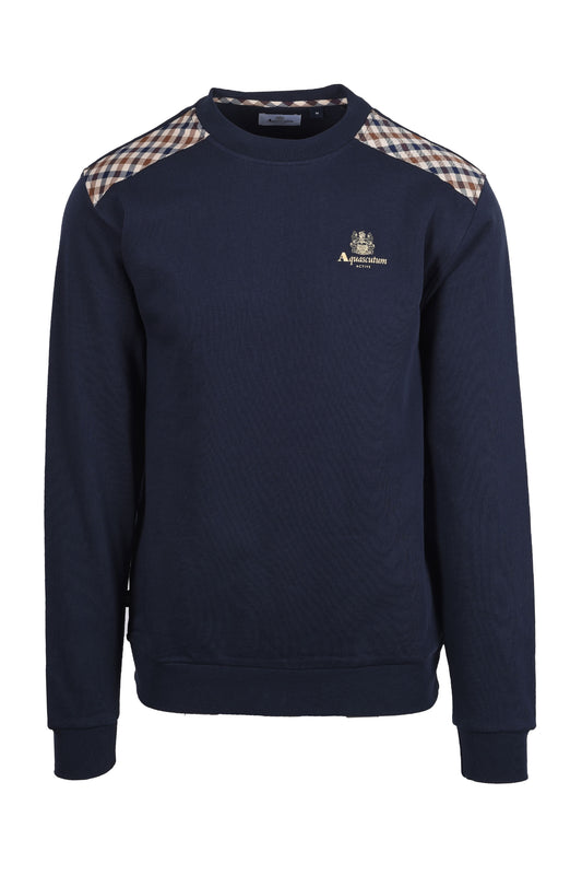 Aquascutum Club Check Shoulder Crew Neck Sweatshirt Navy