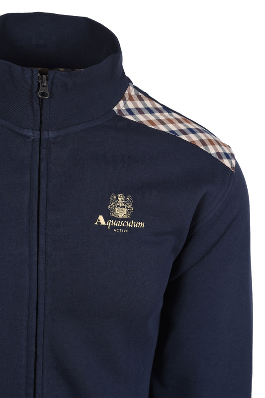 Aquascutum Club Check Shoulder Full Zip Sweatshirt Navy