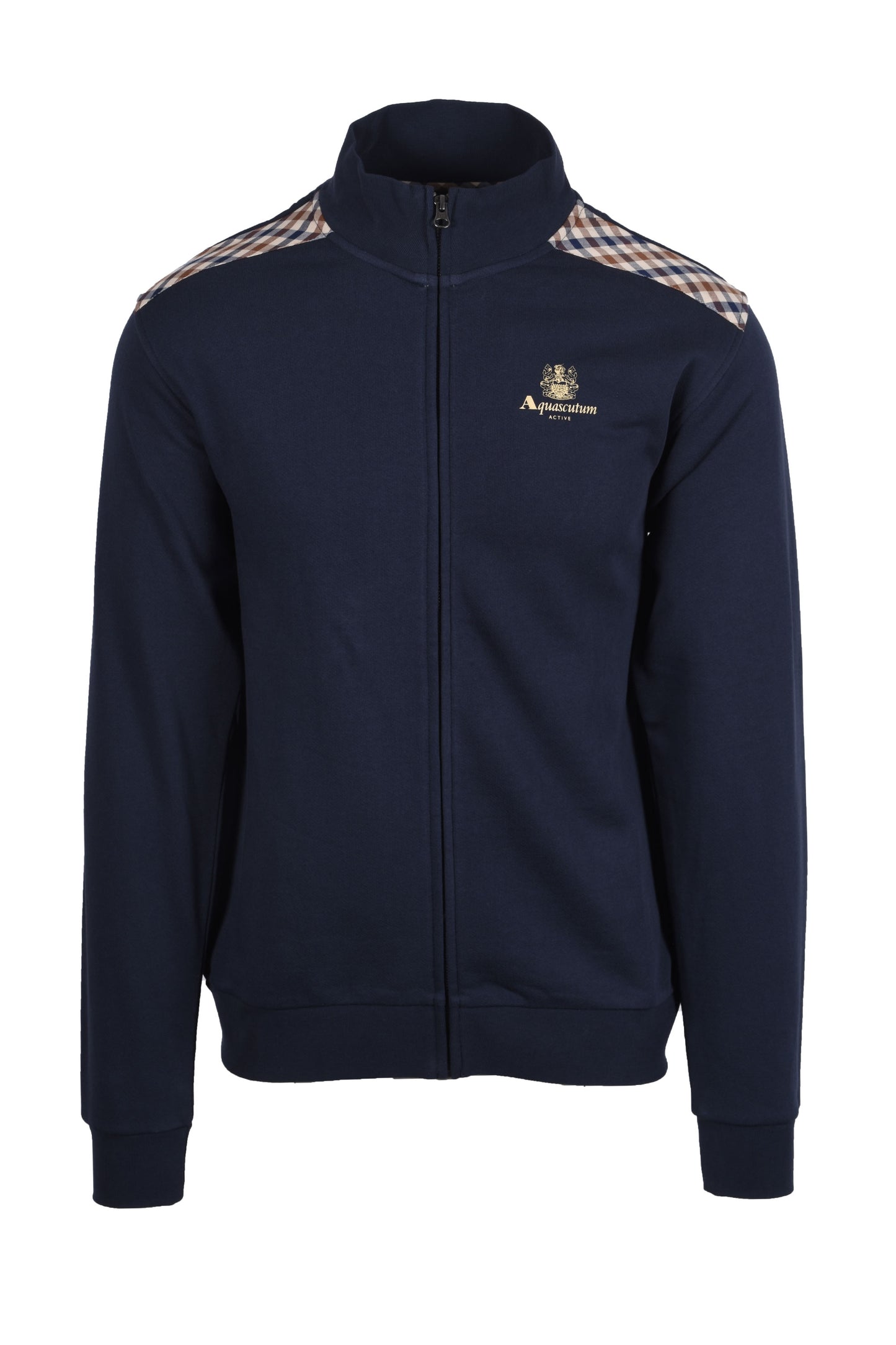 Aquascutum Club Check Shoulder Full Zip Sweatshirt Navy