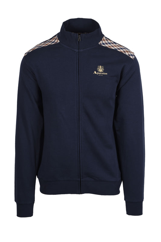 Aquascutum Club Check Shoulder Full Zip Sweatshirt Navy