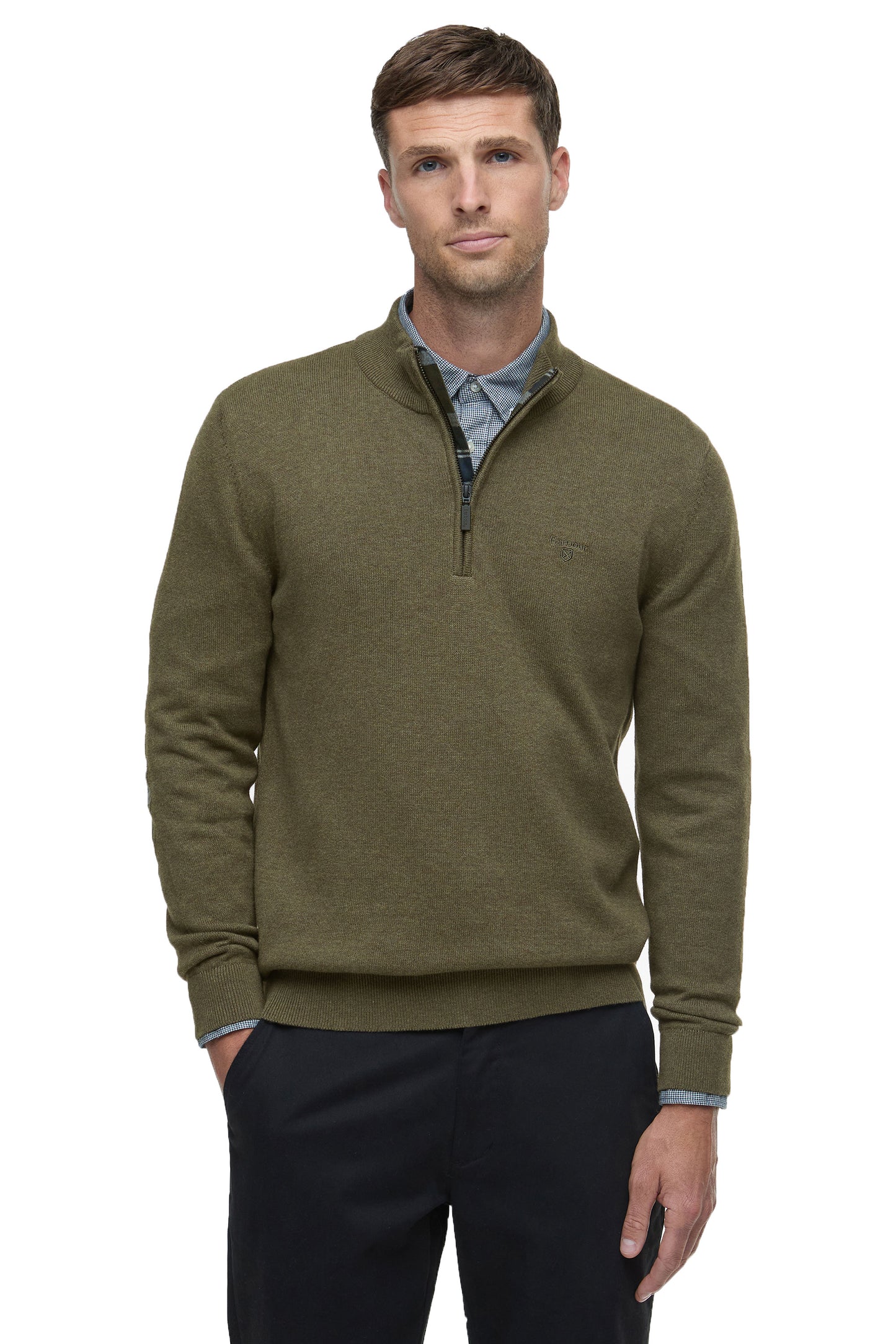 BARBOUR AVOCH HALF ZIP OLIVE MARL