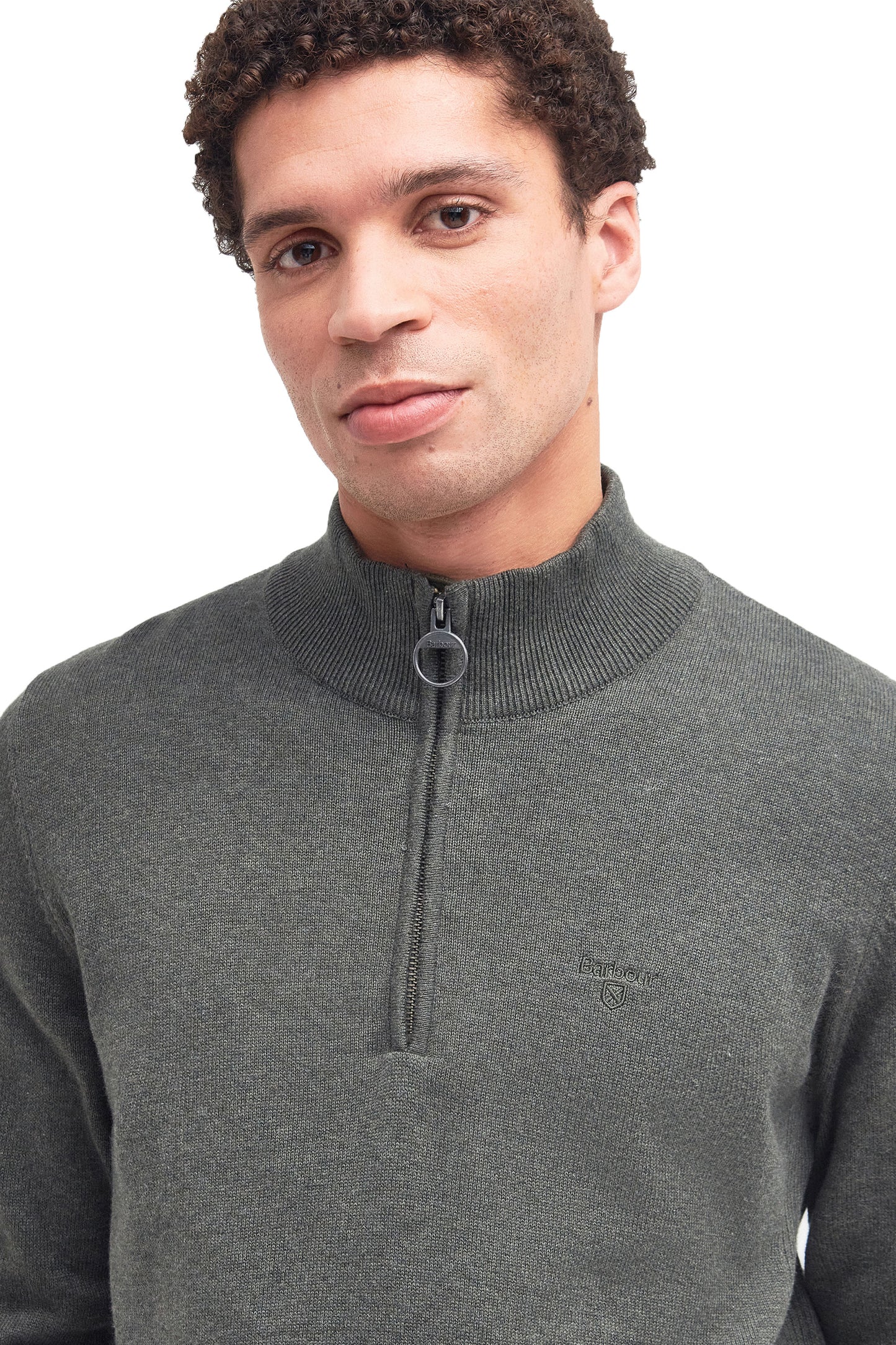 BARBOUR COTTON HALF ZIP KNITWEAR OLIVE MARL