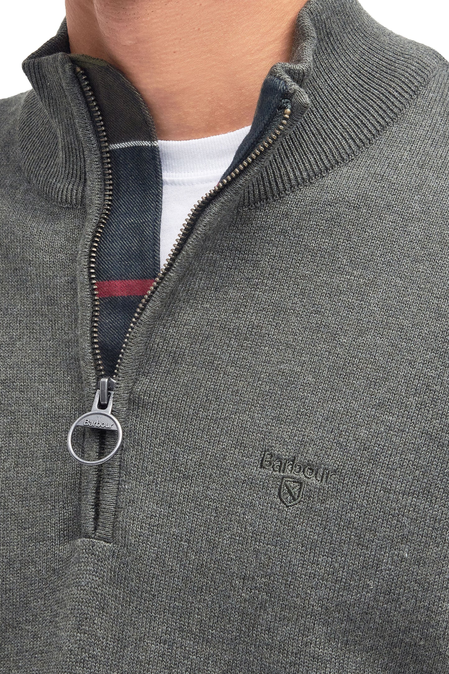 BARBOUR COTTON HALF ZIP KNITWEAR OLIVE MARL