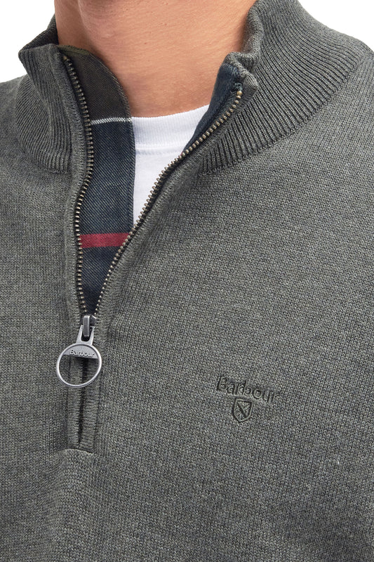BARBOUR COTTON HALF ZIP KNITWEAR OLIVE MARL
