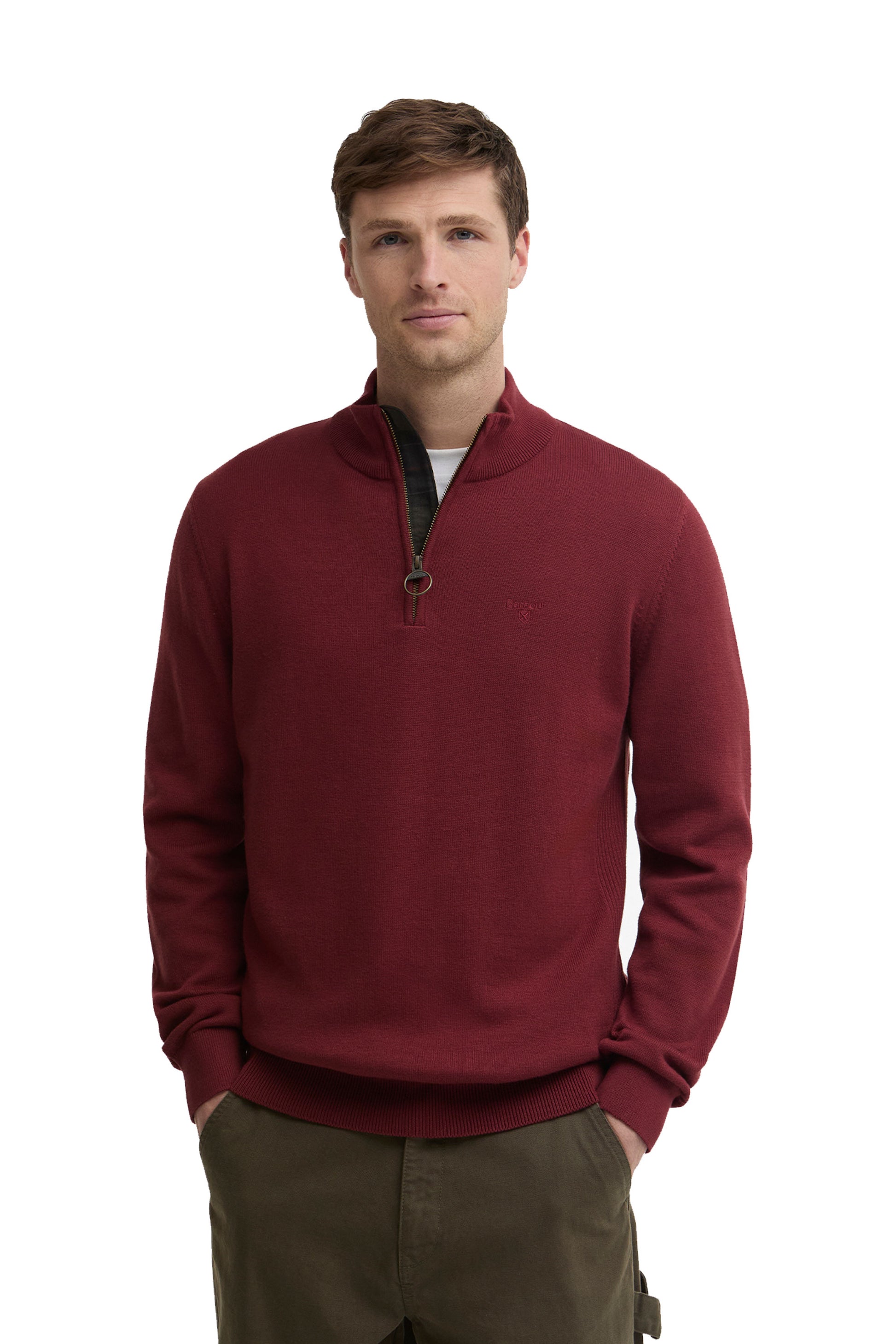 BARBOUR COTTON HALF ZIP RUSSET Barbour Michael Stewart Menswear  Knitwear