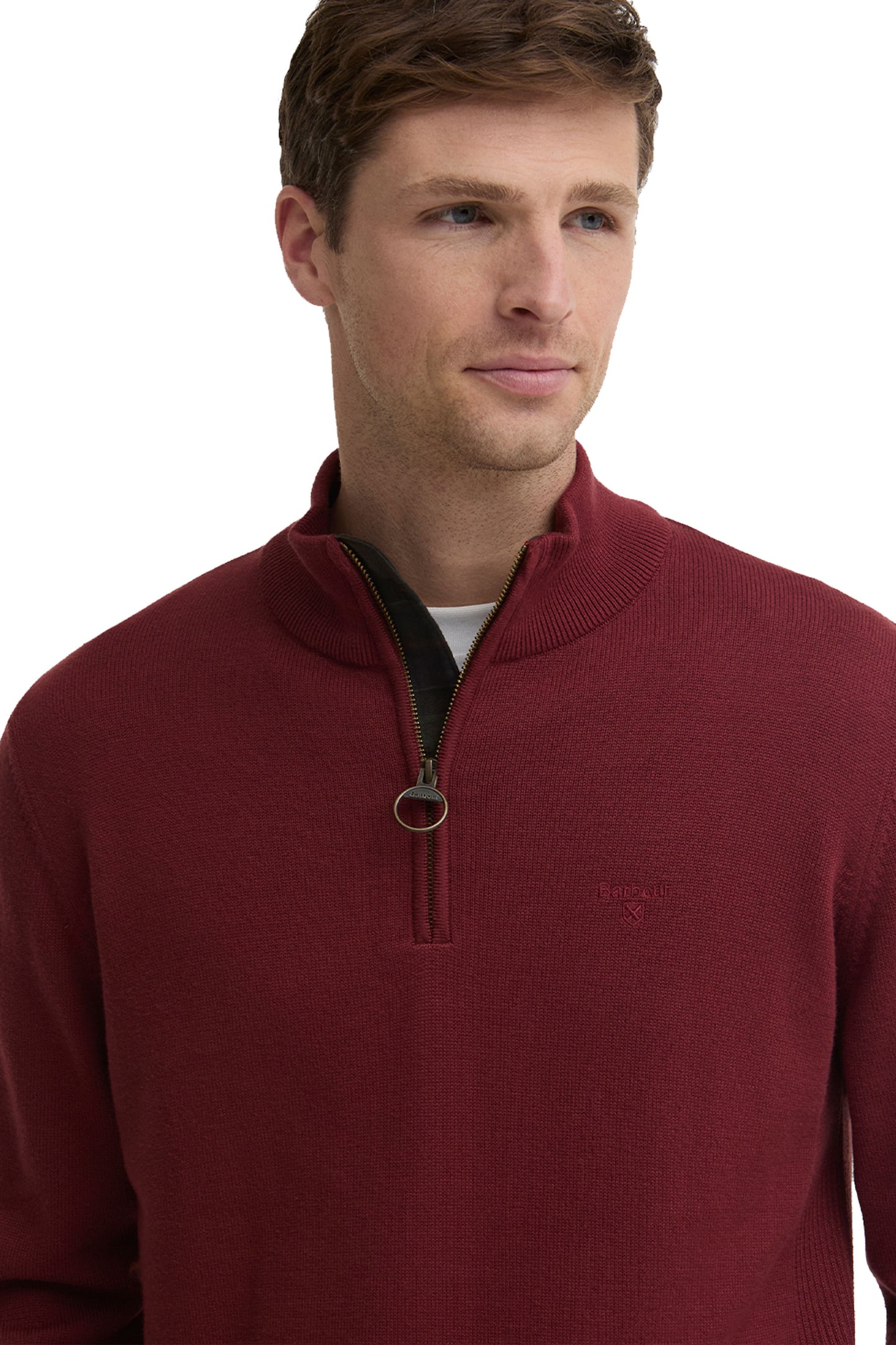 BARBOUR COTTON HALF ZIP RUSSET Barbour Michael Stewart Menswear  Knitwear