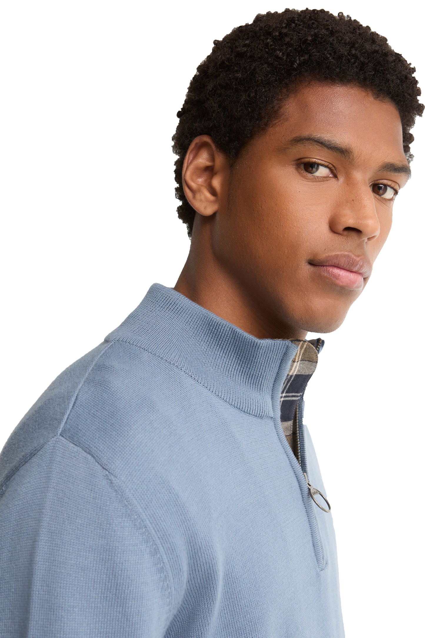 BARBOUR COTTON HALF ZIP TARN BLUE Barbour Michael Stewart Menswear  Knitwear