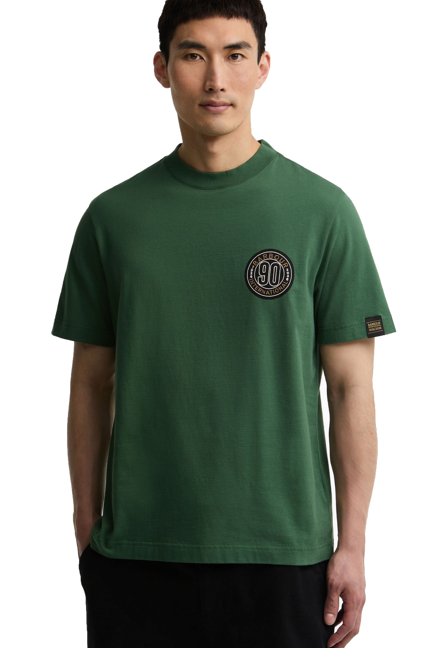 BARBOUR INTERNATIONAL 90TH ANNIVERSARY T SHIRT RACING GREEN Barbour International Michael Stewart Menswear  T-Shirts