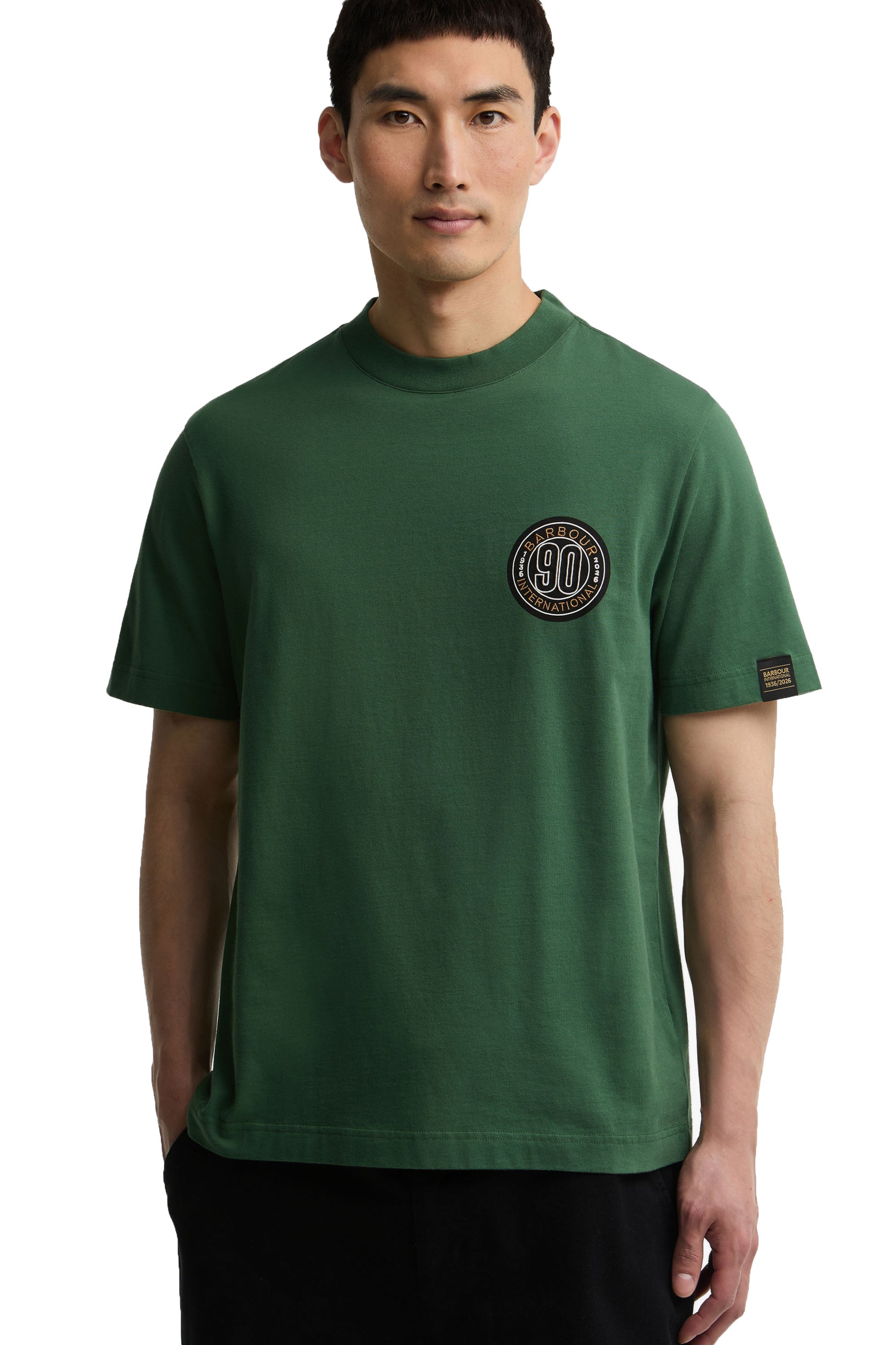 BARBOUR INTERNATIONAL 90TH ANNIVERSARY T SHIRT RACING GREEN Barbour International Michael Stewart Menswear  T-Shirts