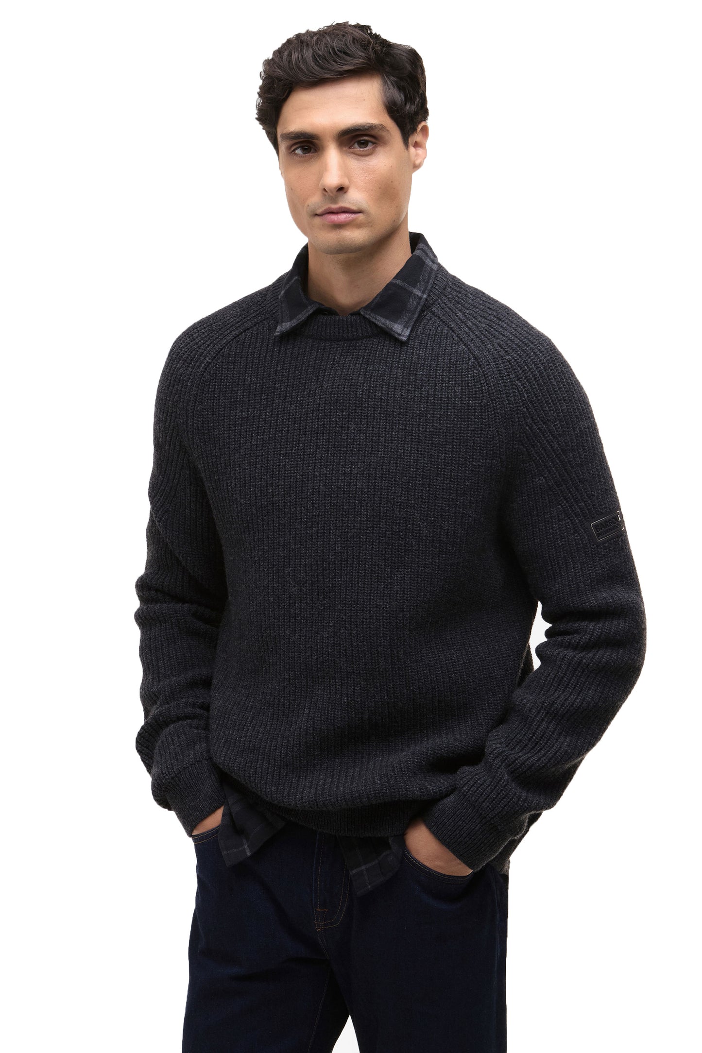 BARBOUR INTERNATIONAL CHESTER CREW KNITTED JUMPER CHARCOAL