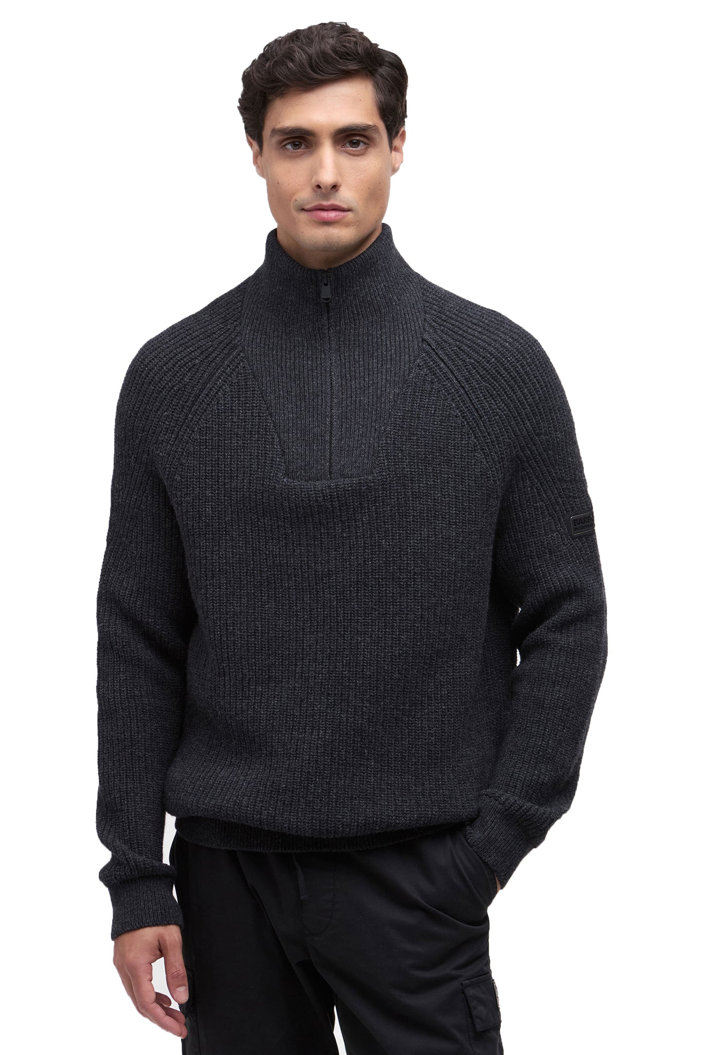 BARBOUR INTERNATIONAL CHESTER FUNNEL KNITTED JUMPER CHARCOAL