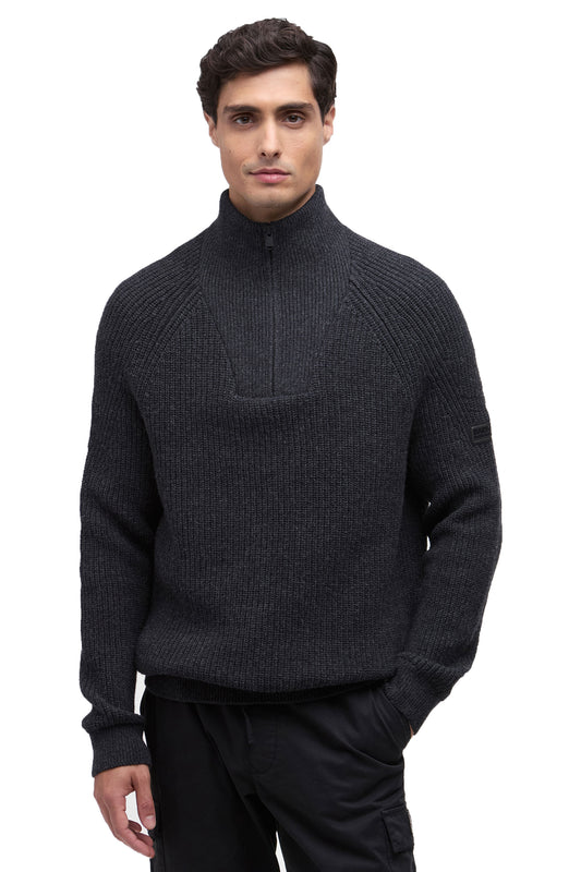 BARBOUR INTERNATIONAL CHESTER FUNNEL KNITTED JUMPER CHARCOAL