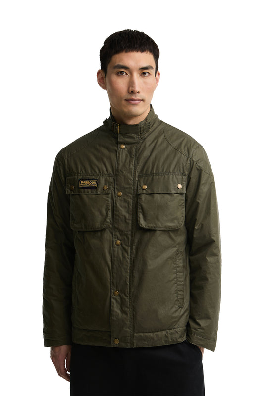 BARBOUR INTERNATIONAL WINTER MERTON WAX JACKET OLIVE Barbour International Michael Stewart Menswear  Jackets