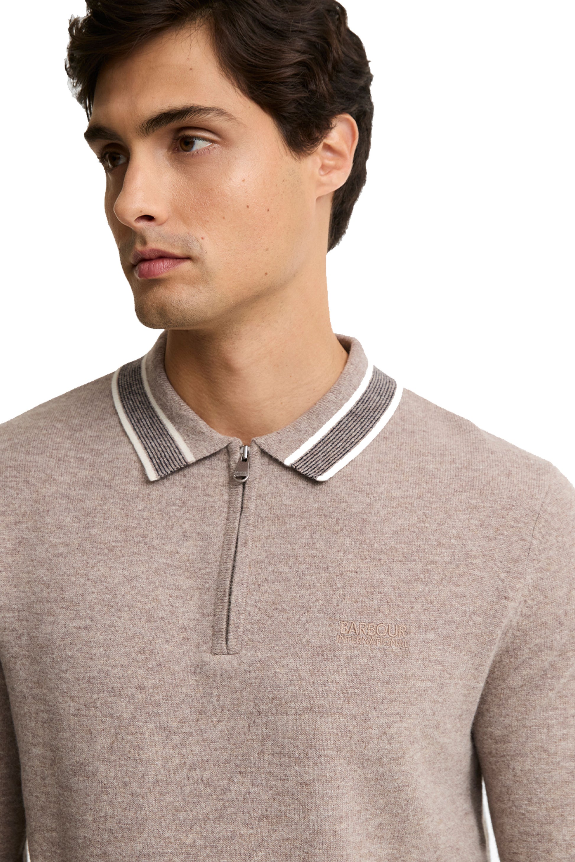 BARBOUR NEWPORT LONG SLEEVE POLO CONCRETE Barbour International Michael Stewart Menswear  Polo Shirts